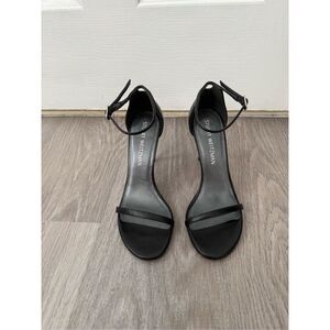 Stuart Weitzman 7 Black Leather “Nudist” Heels Shoes